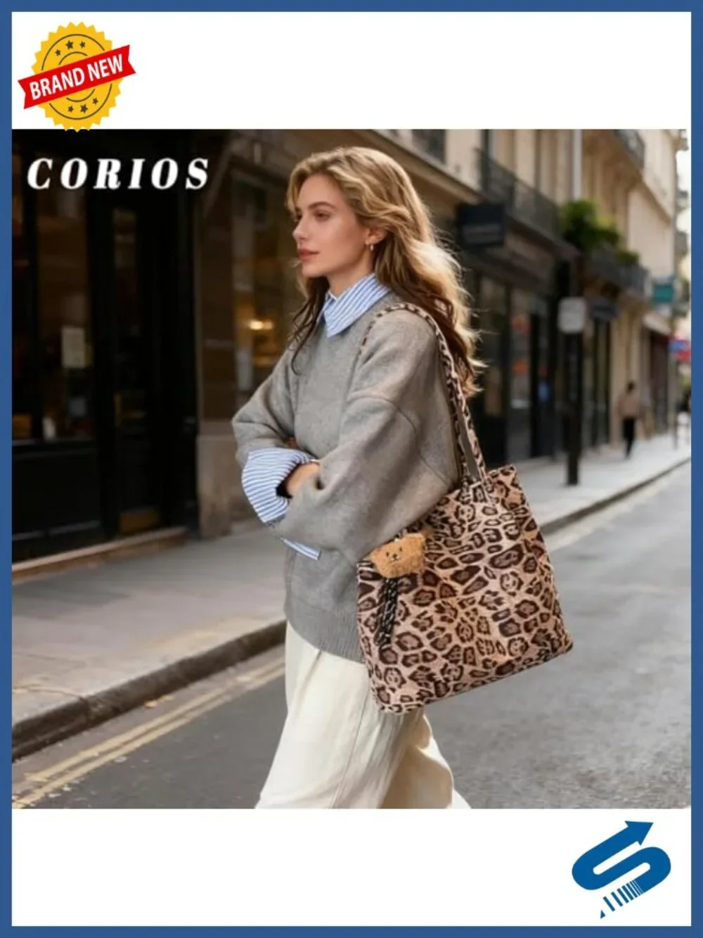 Large Hobo Shoulder Bag with Detachable Bear Charm Suede Tote Handbag
